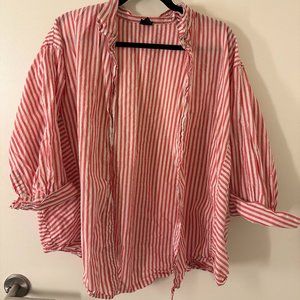 Gap Quarter Sleeve Red and White Striped Button Down